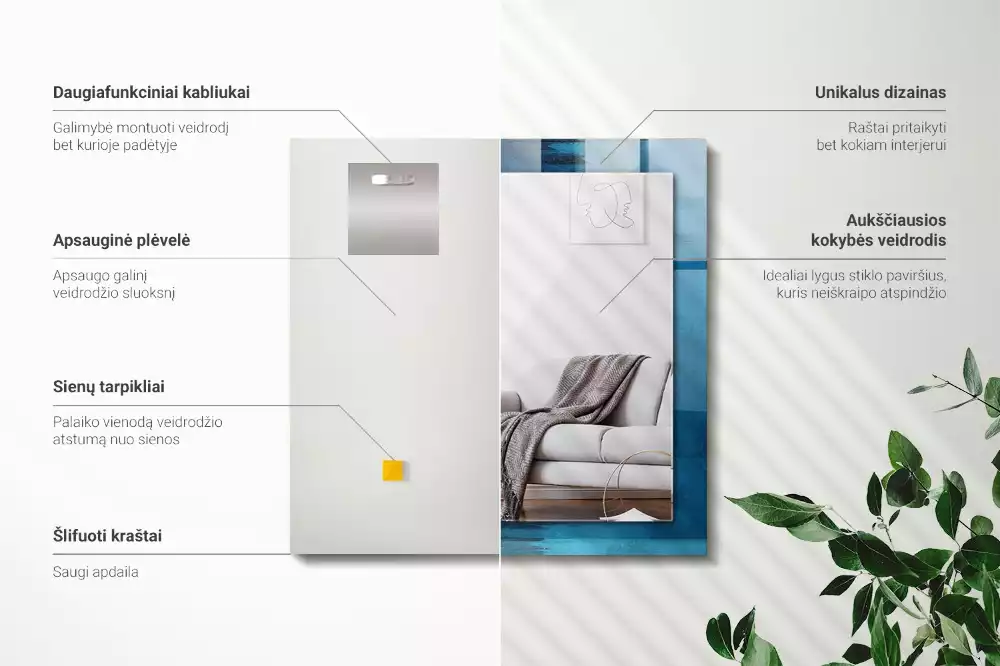 Obdélníkové dekorační zrcadlo Abstraktní modré umění