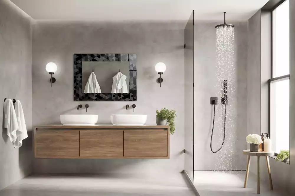 Obdélníkové dekorační zrcadlo Černé a šedé trojúhelníky