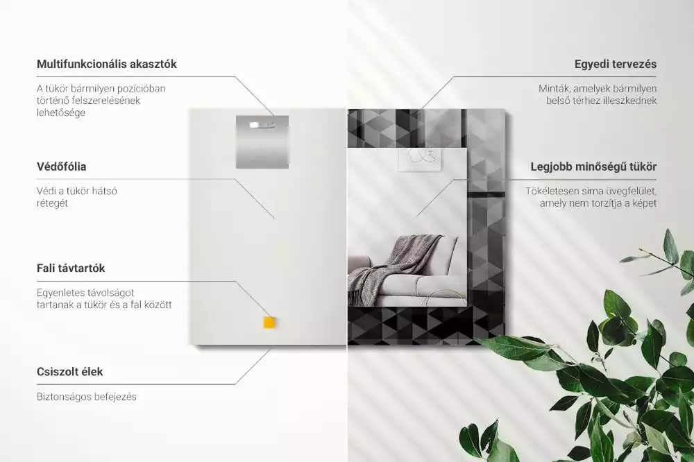 Obdélníkové dekorační zrcadlo Černé a šedé trojúhelníky