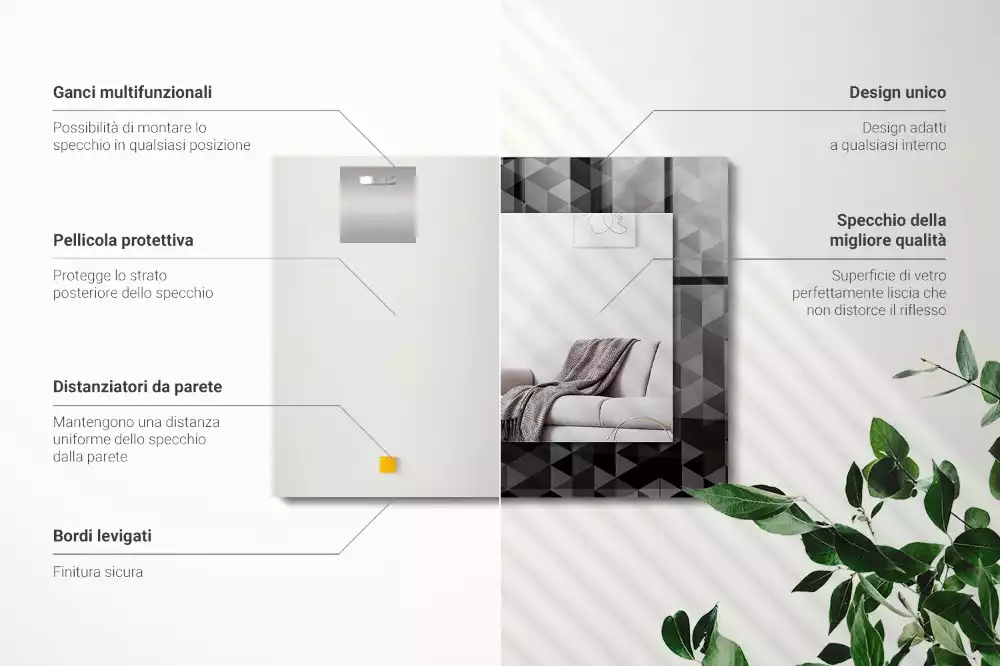 Obdélníkové dekorační zrcadlo Černé a šedé trojúhelníky