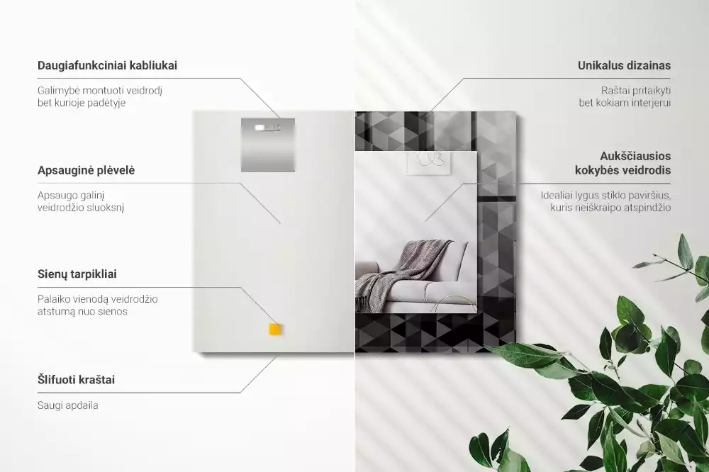 Obdélníkové dekorační zrcadlo Černé a šedé trojúhelníky