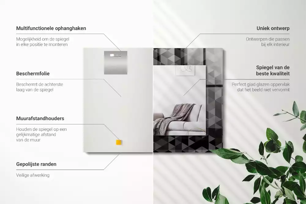 Obdélníkové dekorační zrcadlo Černé a šedé trojúhelníky