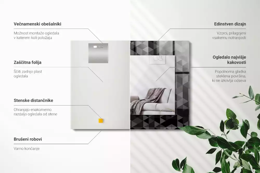 Obdélníkové dekorační zrcadlo Černé a šedé trojúhelníky