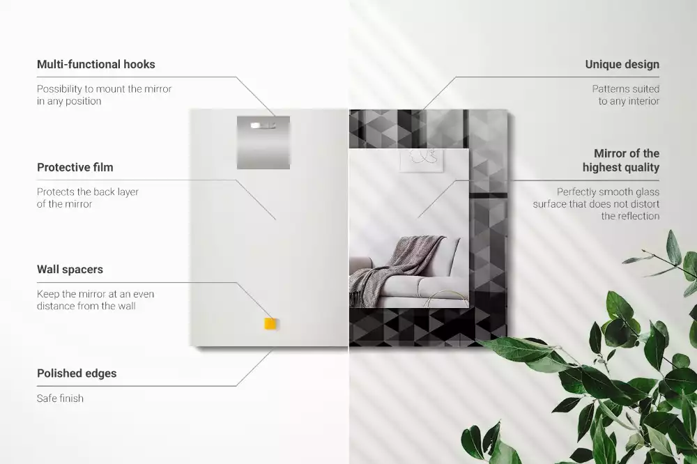 Obdélníkové dekorační zrcadlo Černé a šedé trojúhelníky