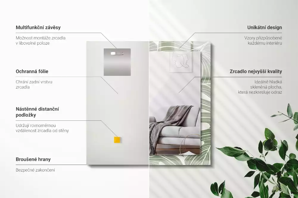 Obdélníkové dekorační zrcadlo Monstera odchází