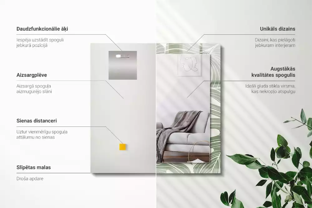 Obdélníkové dekorační zrcadlo Monstera odchází