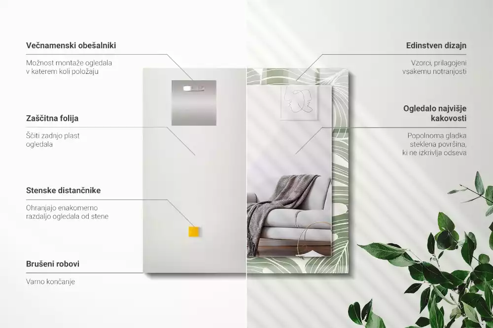 Obdélníkové dekorační zrcadlo Monstera odchází