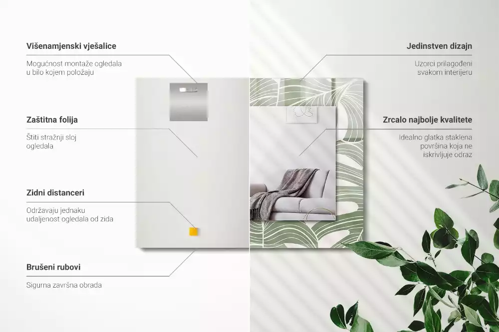 Obdélníkové dekorační zrcadlo Monstera odchází