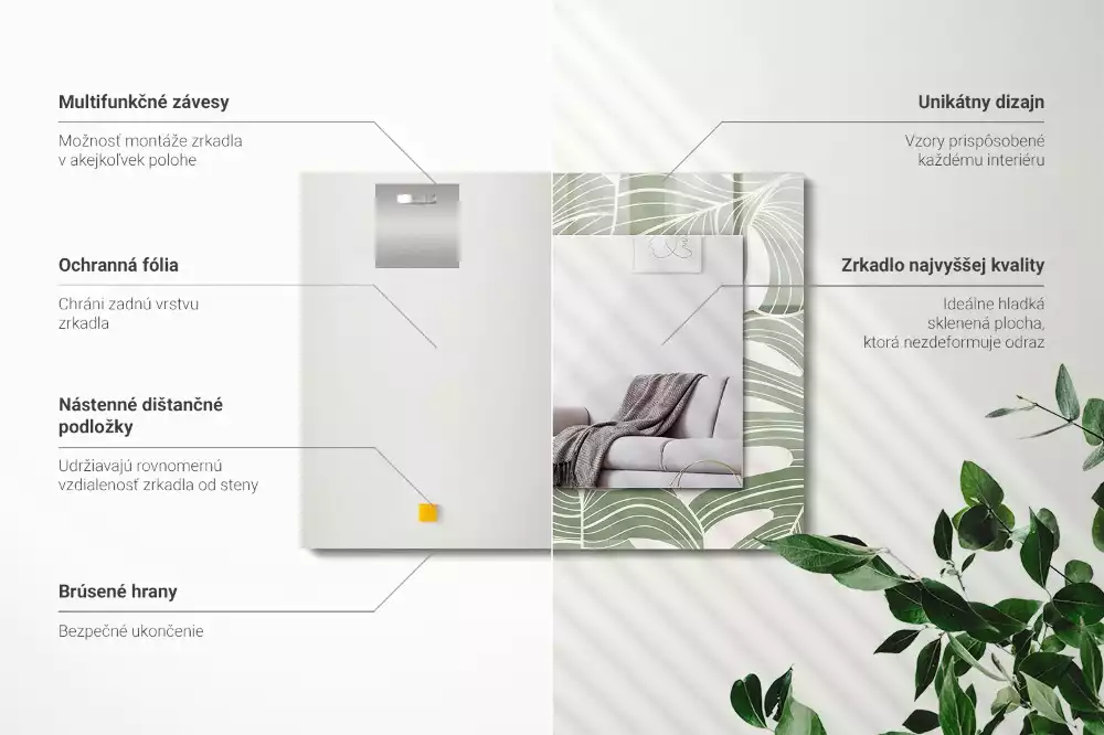 Obdélníkové dekorační zrcadlo Monstera odchází