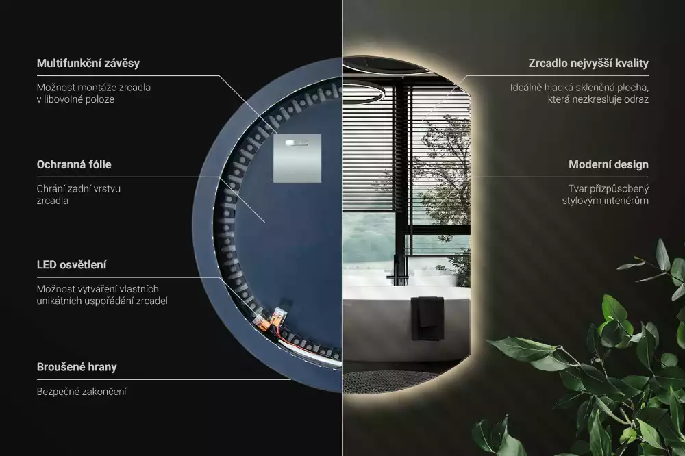 Kruhové zrcadlo ¾ poutavý s LED