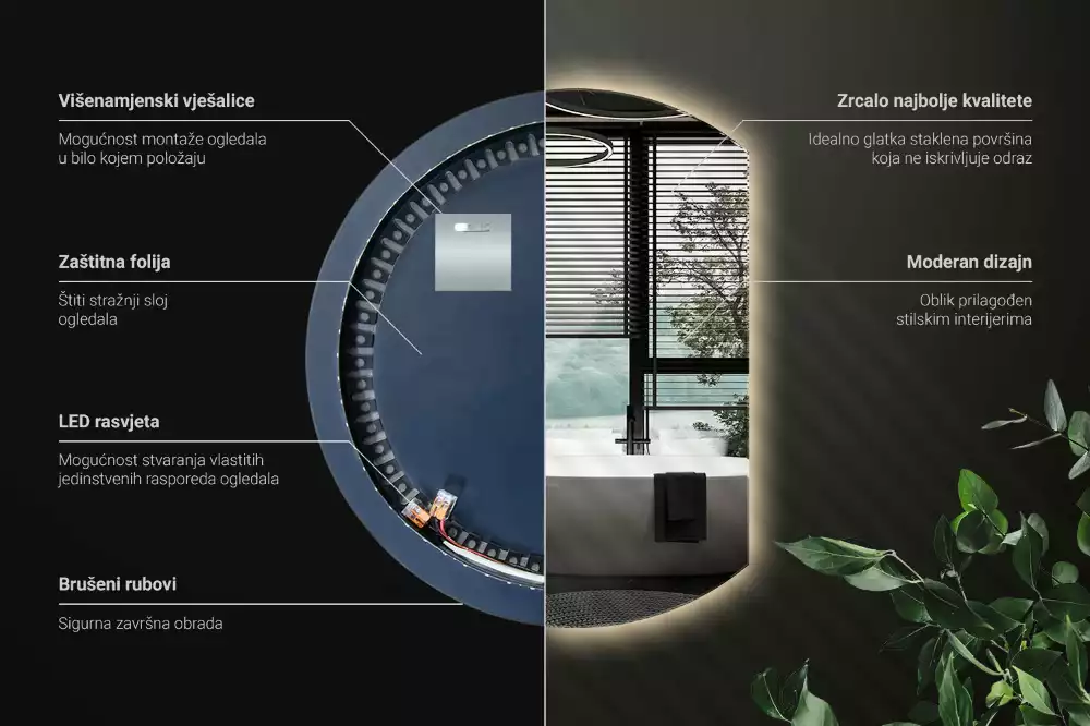 Kruhové zrcadlo ¾ poutavý s LED