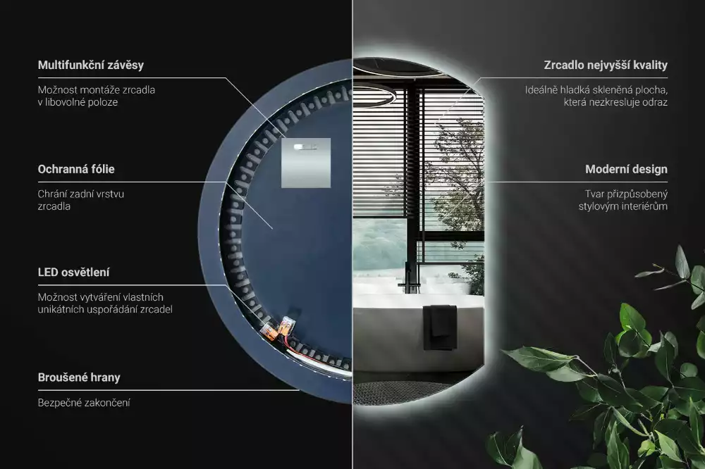 Kruhové zrcadlo ¾ poutavý s LED