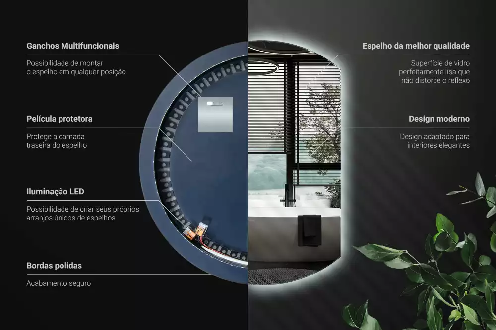 Kruhové zrcadlo ¾ poutavý s LED