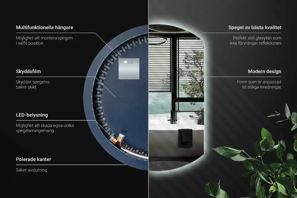 Kruhové zrcadlo ¾ poutavý s LED
