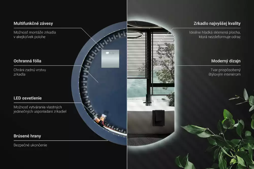 Kruhové zrcadlo ¾ poutavý s LED