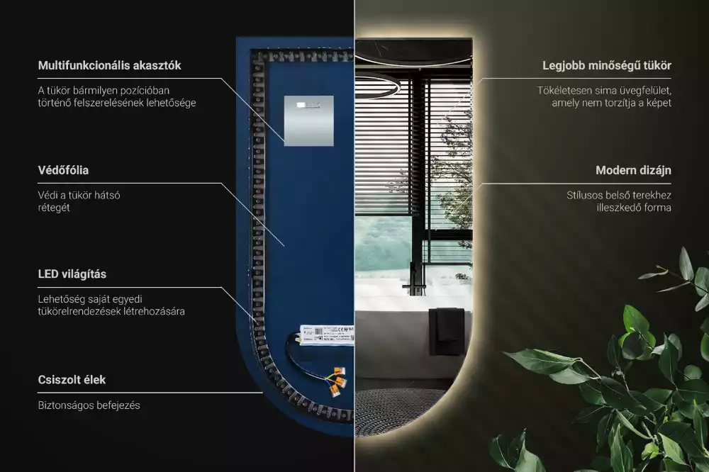 Obloukové zrcadlo s led podsvícením