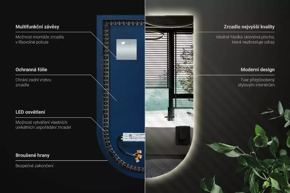 Obloukové zrcadlo s led podsvícením