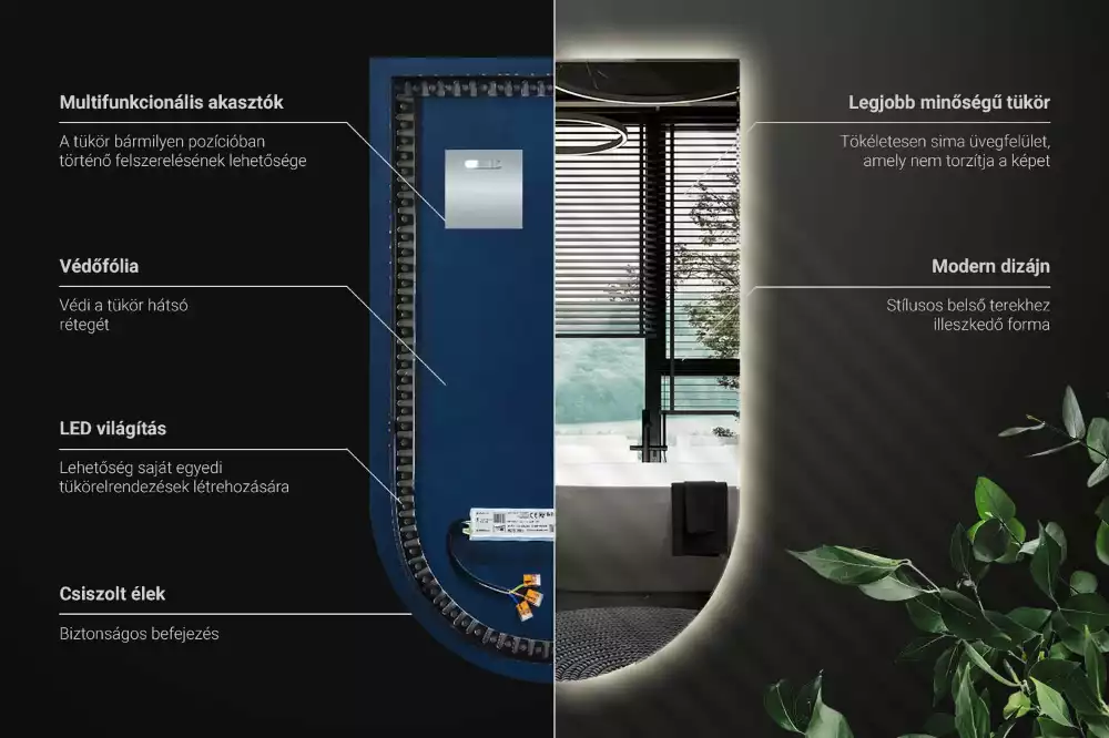 Obloukové zrcadlo s led podsvícením