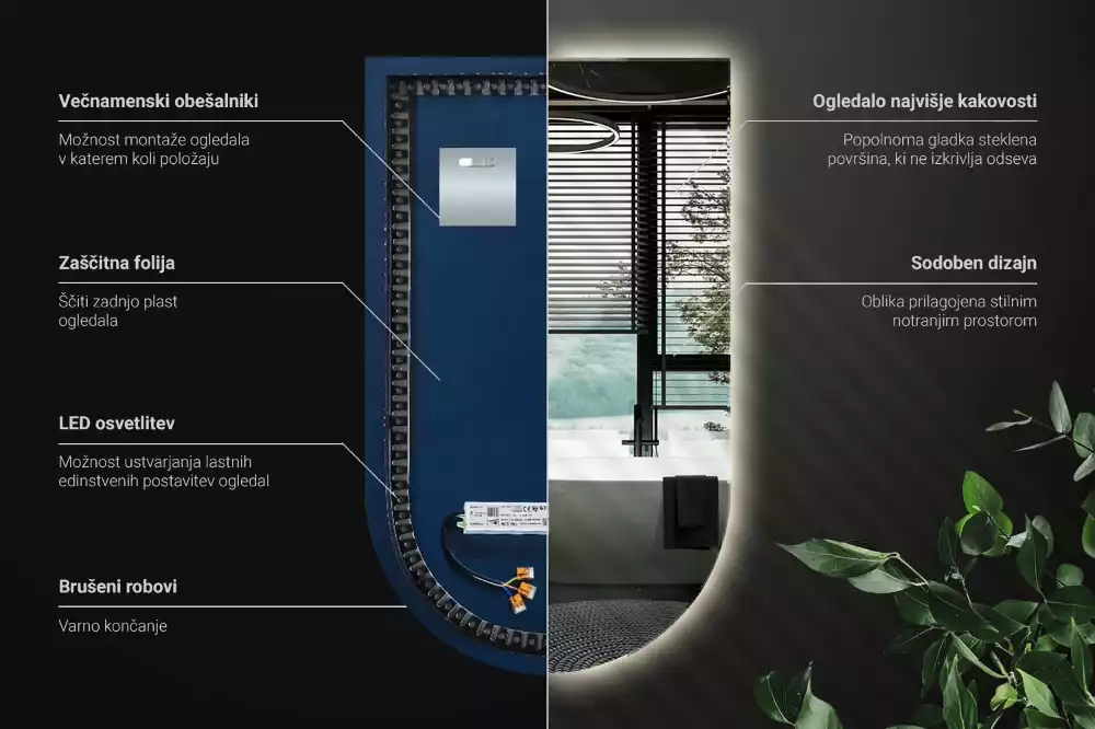 Obloukové zrcadlo s led podsvícením