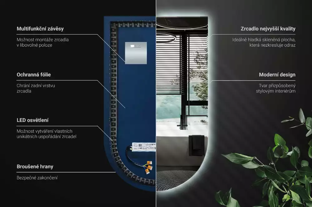 Obloukové zrcadlo s led podsvícením
