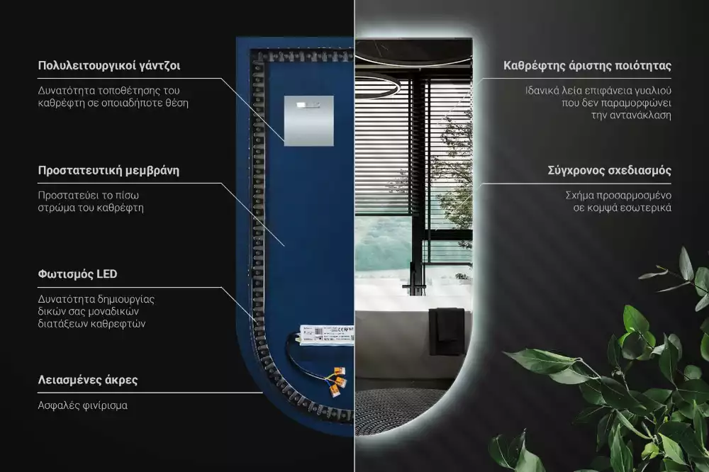Obloukové zrcadlo s led podsvícením