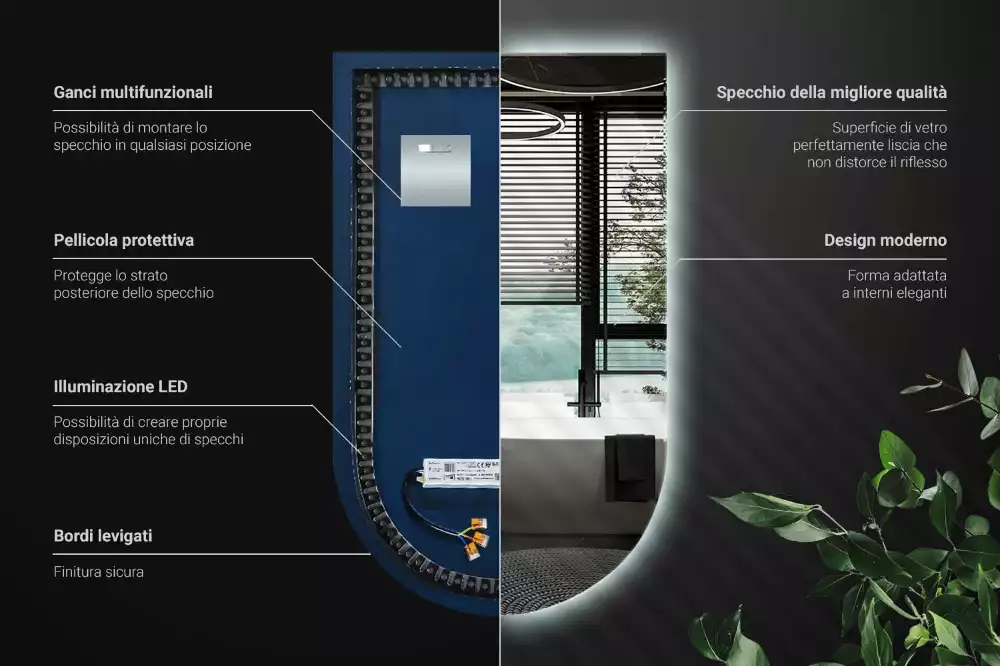Obloukové zrcadlo s led podsvícením