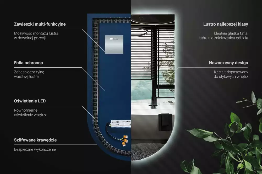 Obloukové zrcadlo s led podsvícením