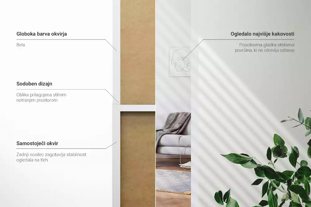 Stojící zrcadlo v bílém rámu