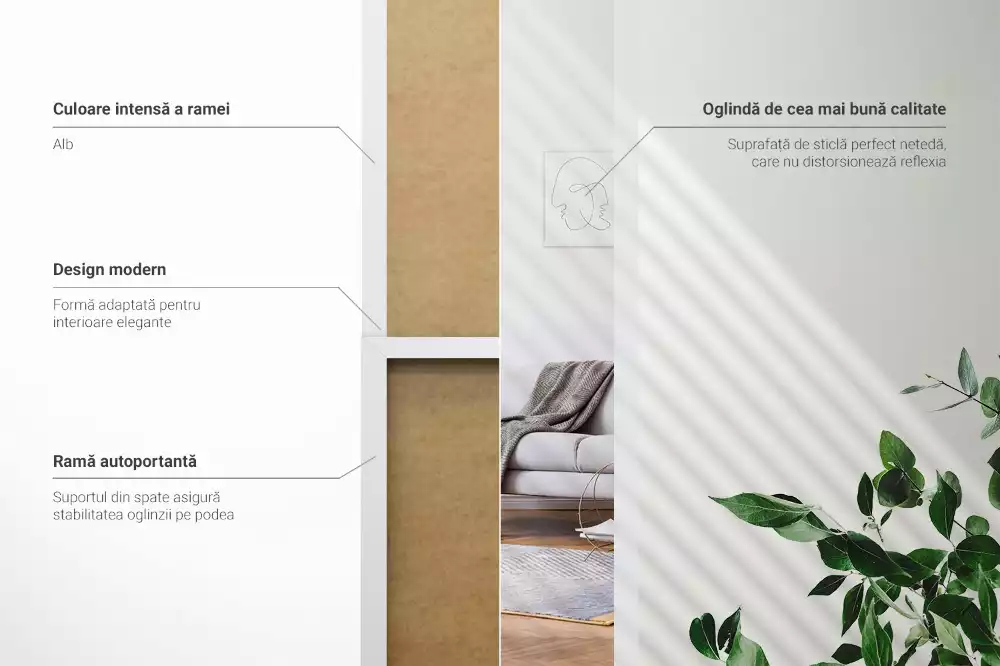 Stojící zrcadlo v bílém rámu