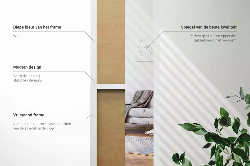 Stojící zrcadlo v bílém rámu