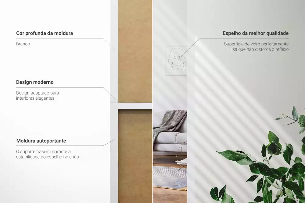 Stojící zrcadlo v bílém rámu