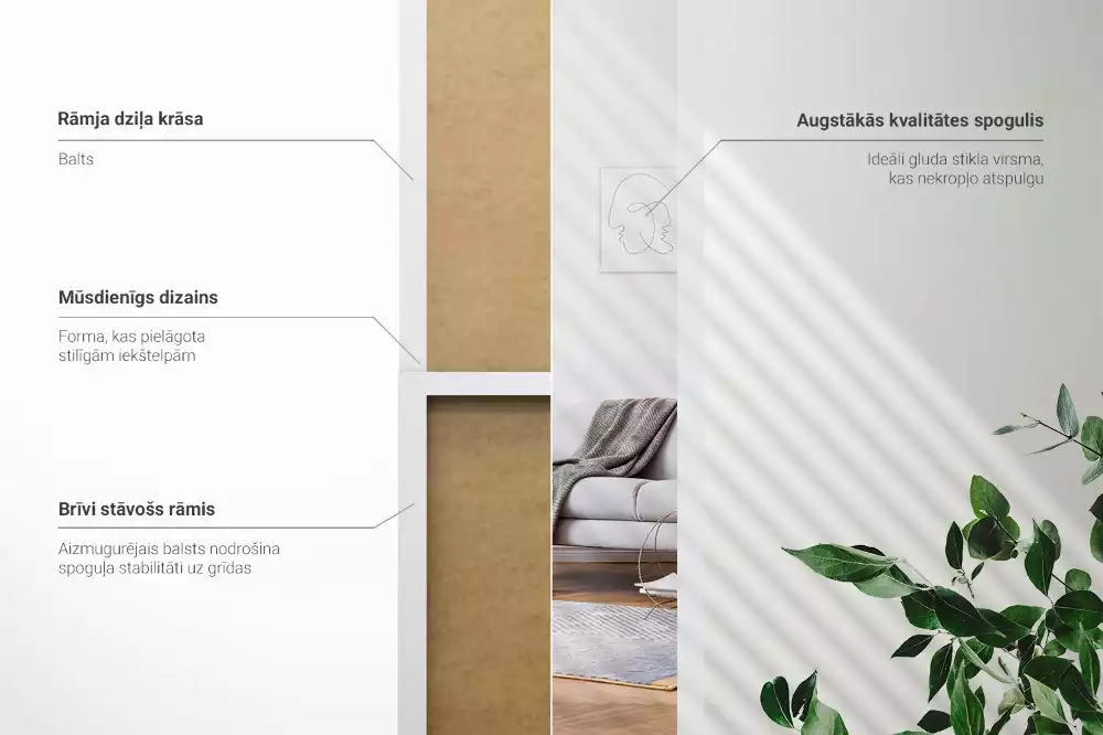 Stojící zrcadlo v bílém rámu