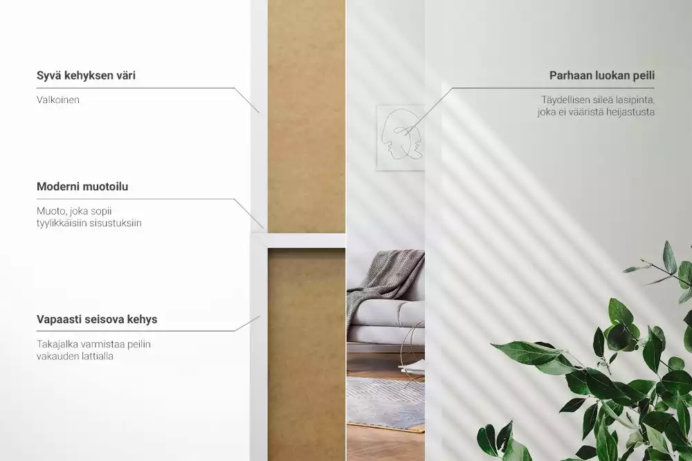 Stojící zrcadlo v bílém rámu