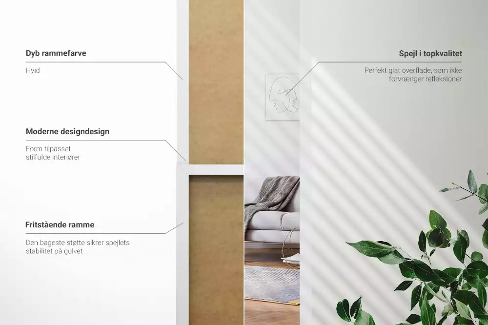 Stojící zrcadlo v bílém rámu