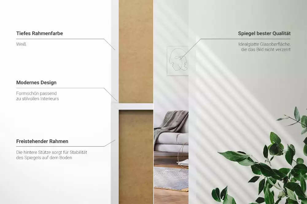 Stojící zrcadlo v bílém rámu