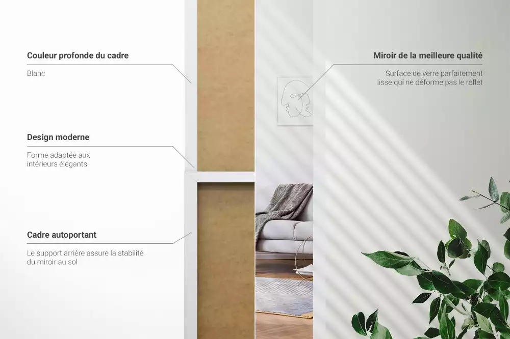 Stojící zrcadlo v bílém rámu