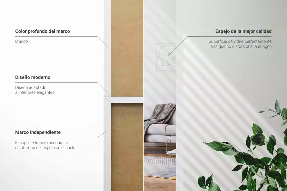 Stojící zrcadlo v bílém rámu