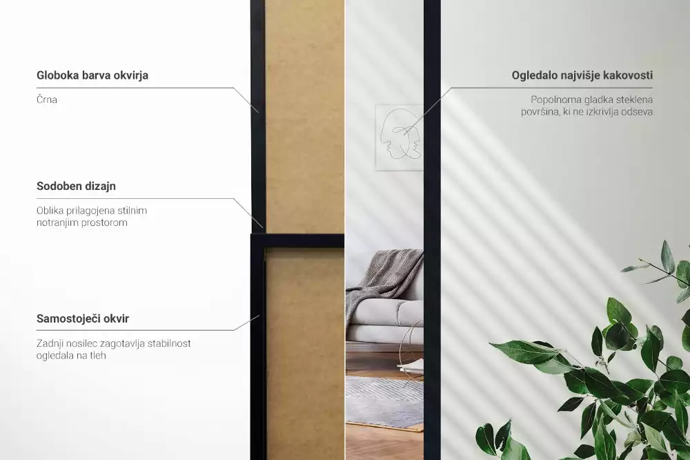 Stojící zrcadlo v černém rámu