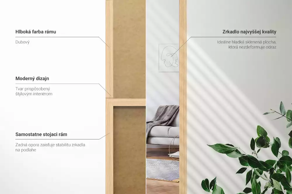 Stojící zrcadlo v dubovém rámu