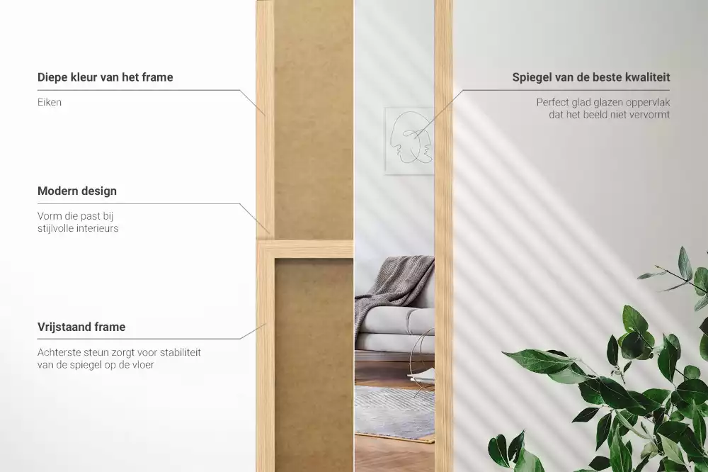 Stojící zrcadlo v dubovém rámu