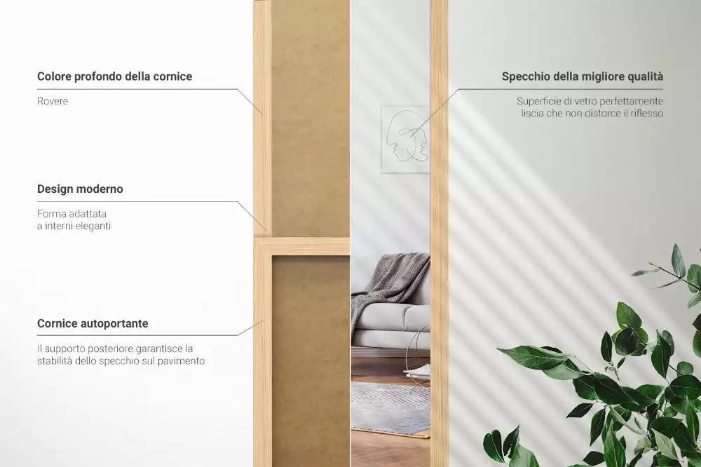 Stojící zrcadlo v dubovém rámu