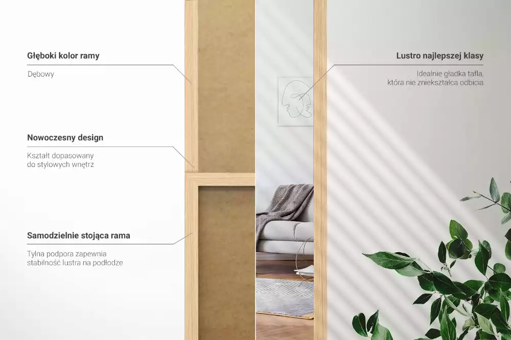 Stojící zrcadlo v dubovém rámu