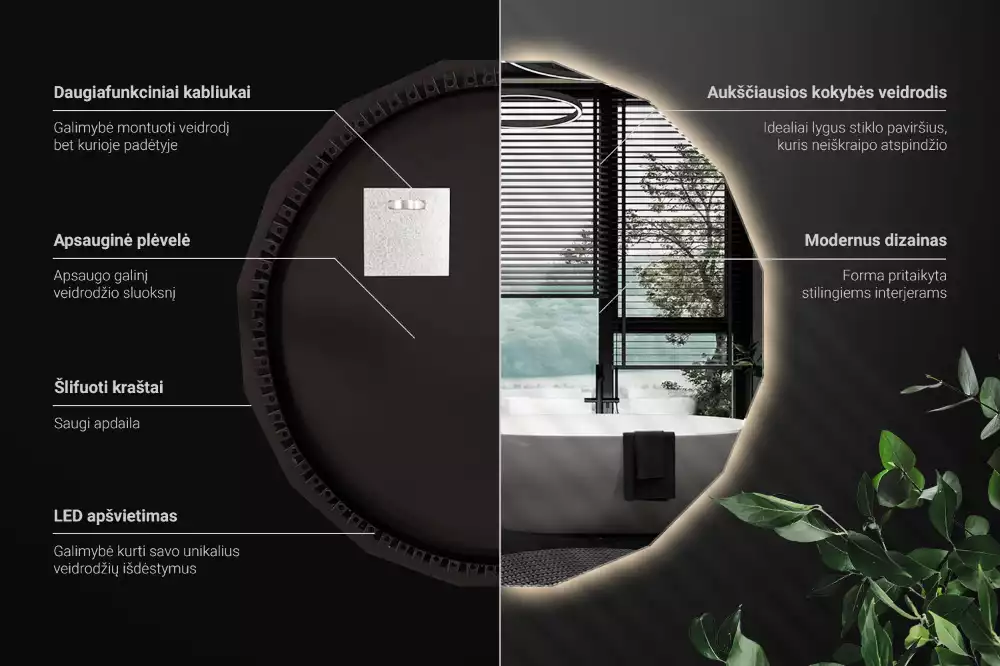 Polygonální zrcadlo s LED podsvícením