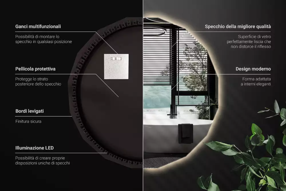 Polygonální zrcadlo s LED podsvícením