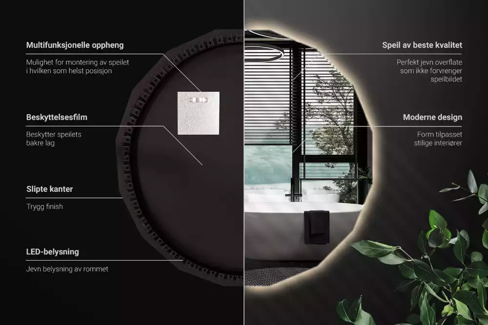 Polygonální zrcadlo s LED podsvícením