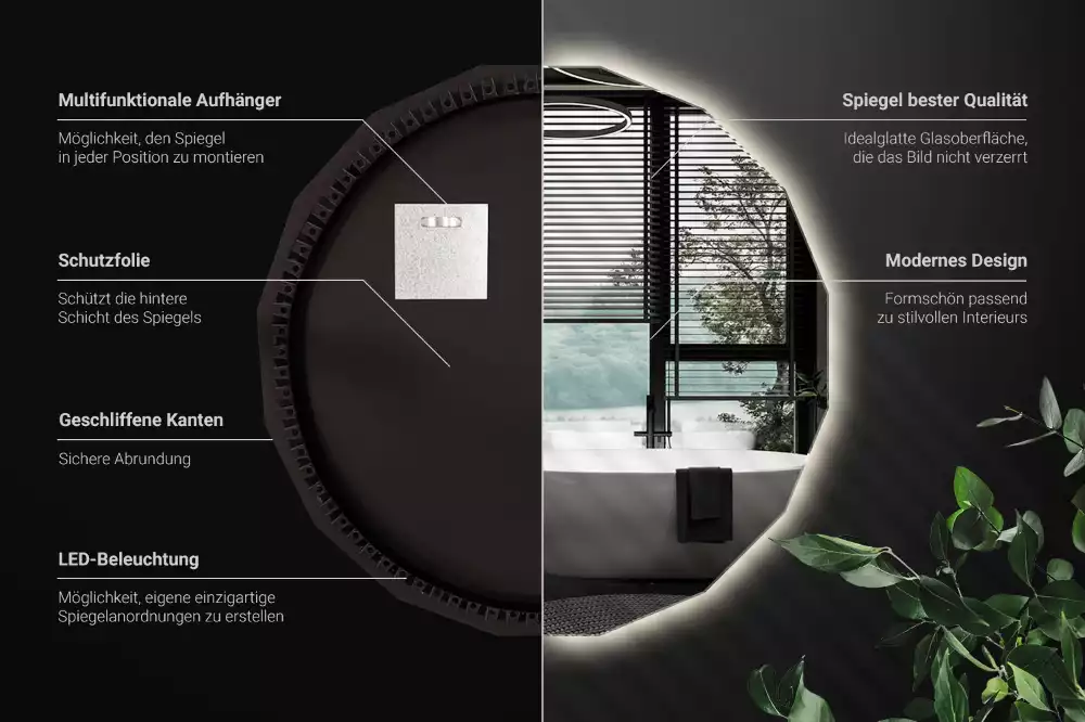 Polygonální zrcadlo s LED podsvícením