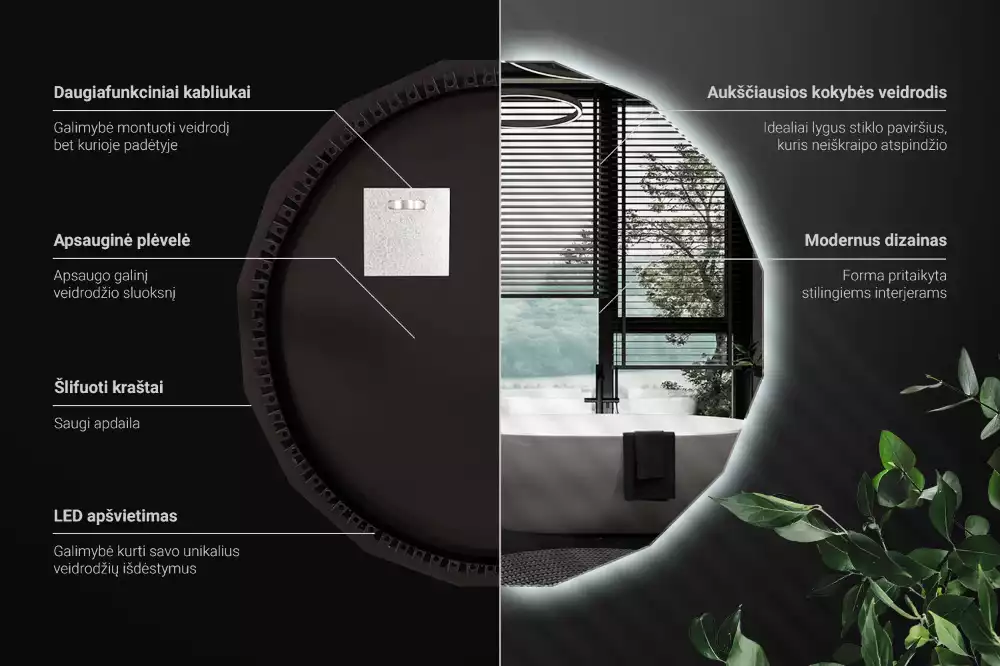 Polygonální zrcadlo s LED podsvícením