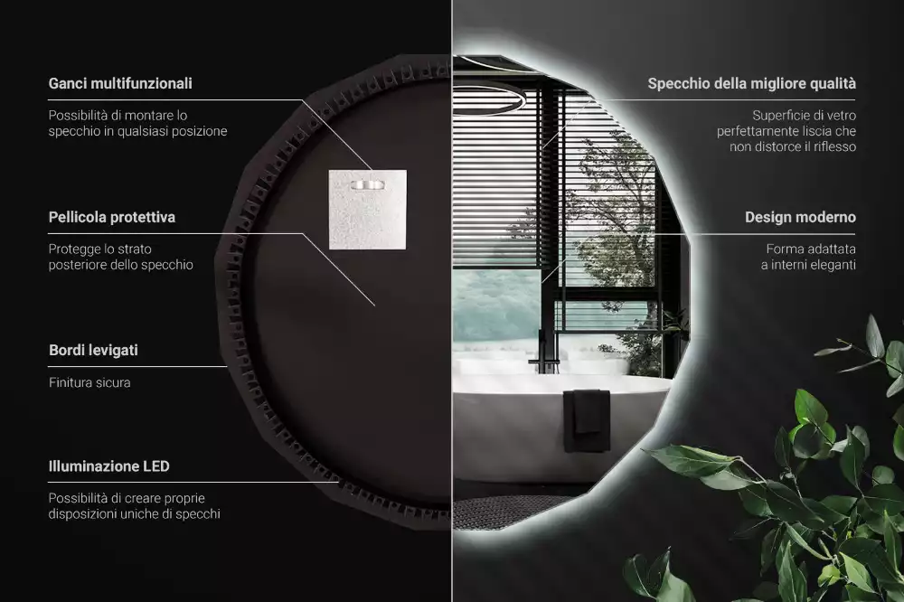 Polygonální zrcadlo s LED podsvícením