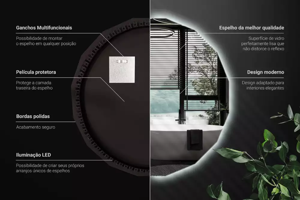 Polygonální zrcadlo s LED podsvícením