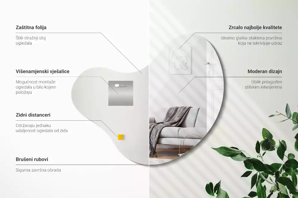 Organické zrcadlo bez zavěšení rámu